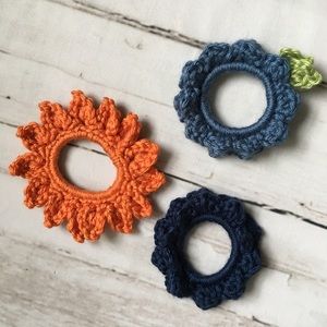 Orange and blue flower crochet scrunchies